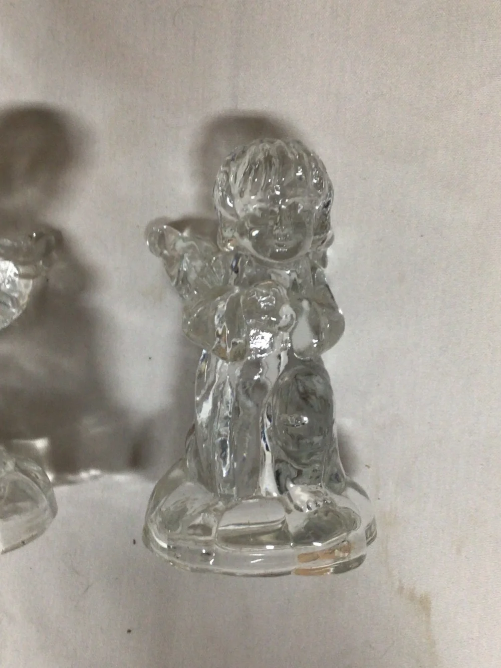 Clear Glass Angel Figurine Pair - Decorative Home Accent   candle holders  Xmas